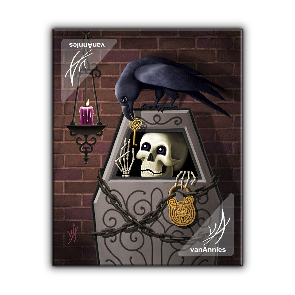 Skeleton Key with Raven Wrapped Canvas Print