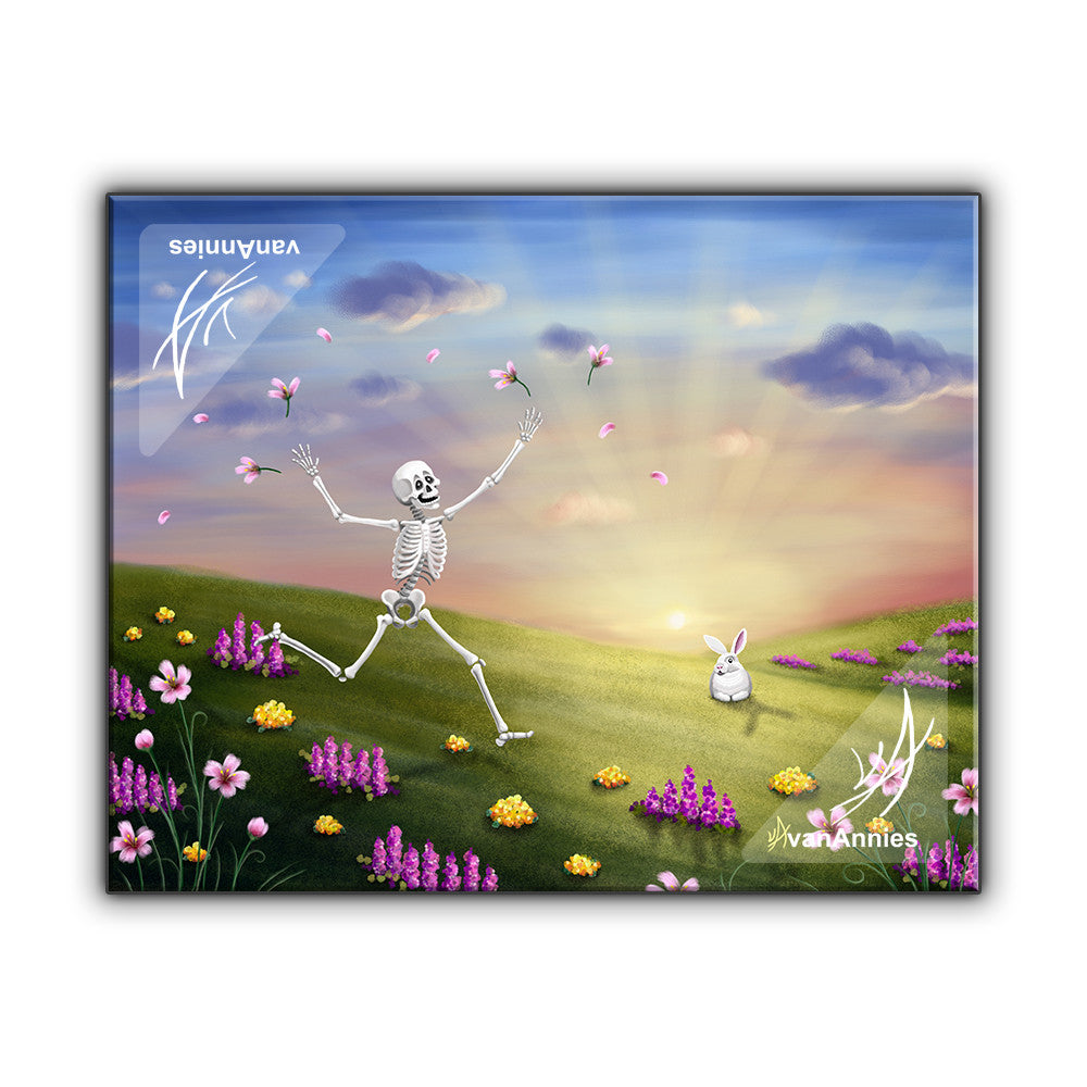Spring Fling Skeleton with Bunny Wrapped Canvas Print