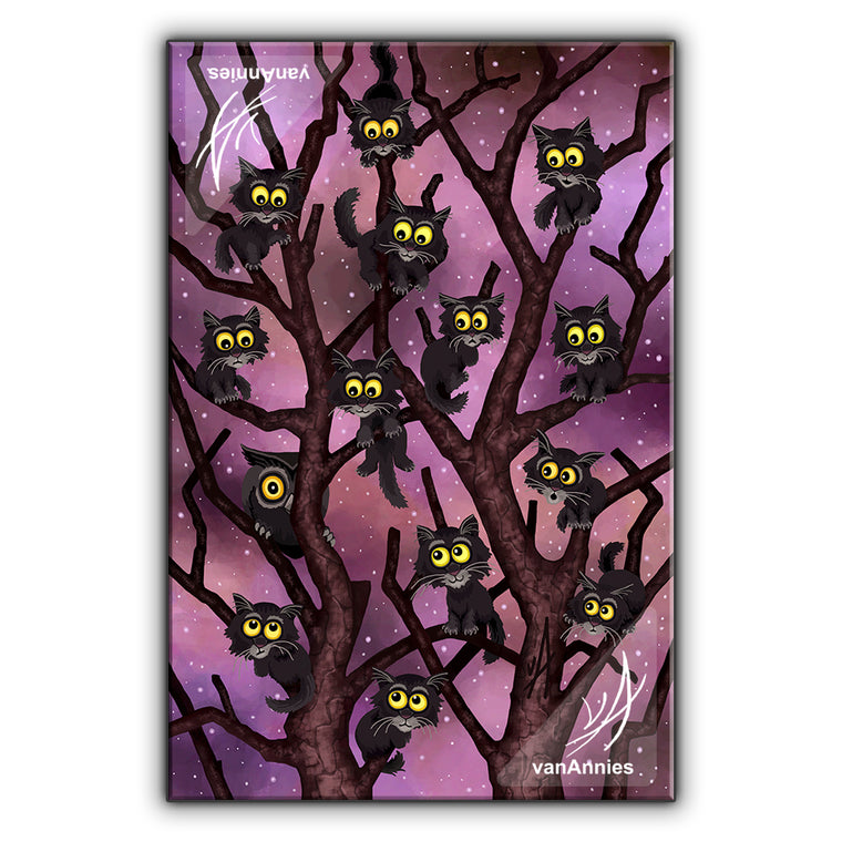 Up a Tree (Thirteen Cats and an Owl) Wrapped Canvas Print