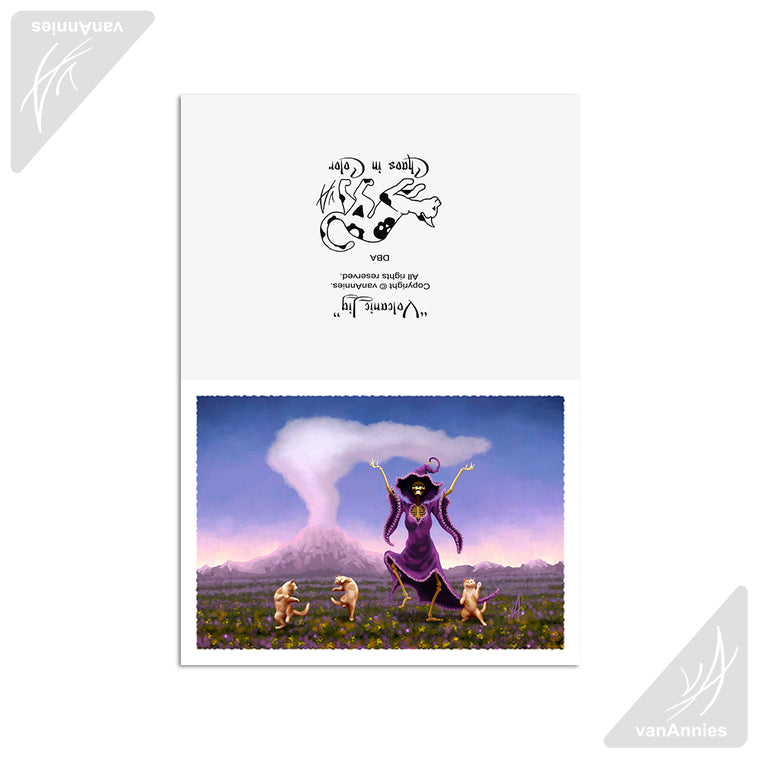 Volcanic Jig (Skeleton Witch Dancing With Cats) 5x7 Art Card Print