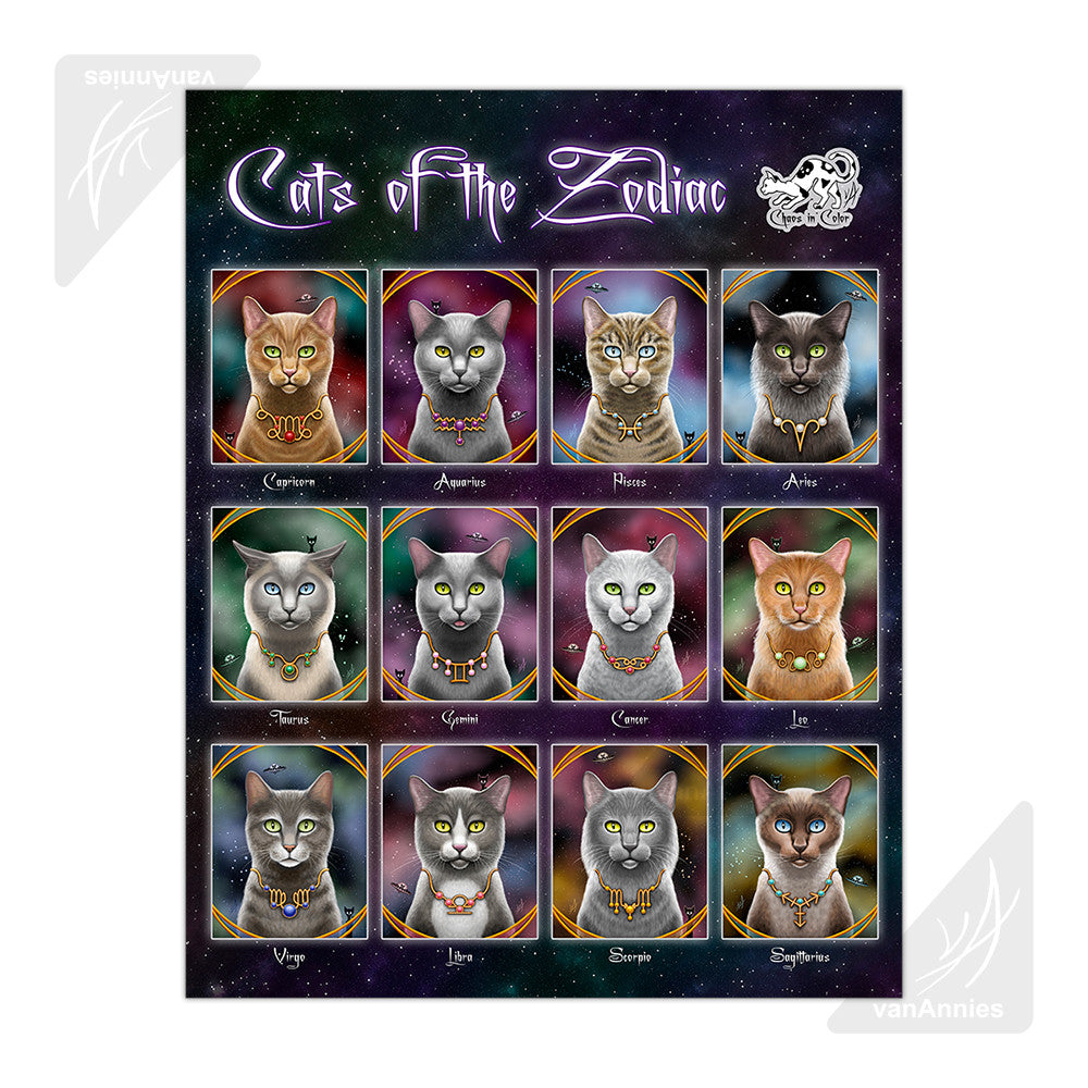 Cats of the Zodiac 22x28 Poster